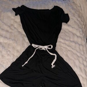 Size small black drawstring, waisted romper